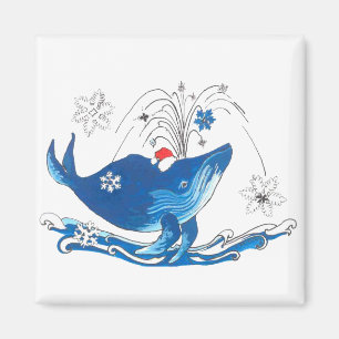 Humpback Christmas Whale mit Santas Hat Snowflake Magnet