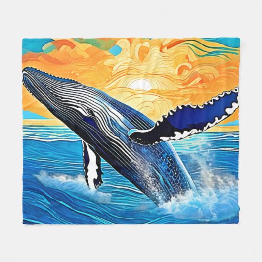 Humpback-Sonnenuntergangs-Sprung-Kunst Fleecedecke (Vorderseite (Horizontal))