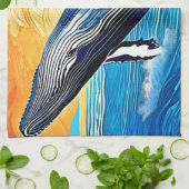Humpback-Sonnenuntergangs-Sprung-Kunst Geschirrtuch (Gefaltet)