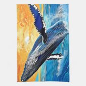 Humpback-Sonnenuntergangs-Sprung-Kunst Geschirrtuch (Vertikal)