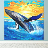 Humpback-Sonnenuntergangs-Sprung-Kunst Leinwanddruck (Insitu (Holzboden))