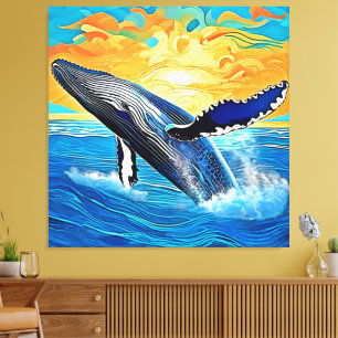 Humpback-Sonnenuntergangs-Sprung-Kunst Leinwanddruck