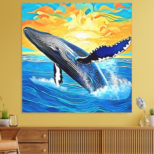 Humpback-Sonnenuntergangs-Sprung-Kunst Leinwanddruck (Insitu (Wohnzimmer))