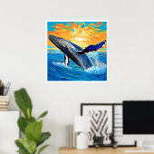 Humpback-Sonnenuntergangs-Sprung-Kunst Poster (Heimbüro)