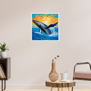 Humpback-Sonnenuntergangs-Sprung-Kunst Poster