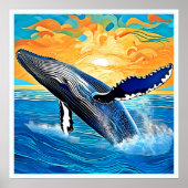 Humpback-Sonnenuntergangs-Sprung-Kunst Poster (Vorne)