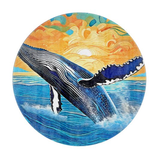 Humpback-Sonnenuntergangs-Sprung-Kunst Schneidebrett (Vorderseite)