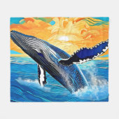 Humpback Sunset Leap Art Fleecedecke (Vorderseite (Horizontal))