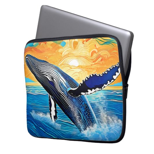 Humpback Sunset Leap Art Laptopschutzhülle (Vorderseite Links)