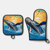 Humpback Sunset Leap Art Ofenhandschuh & Topflappen-Set (Vorderseite)