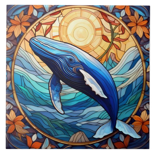 Humpback Wal Glasmalerei Fliese (Vorderseite)