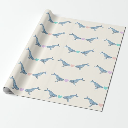 Humpback Wal Regenbogenherzen Geschenkpapier (Ungerollt)
