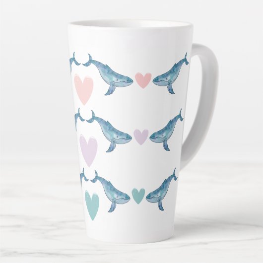 Humpback Walregenbogenherzen 17oz Latte Tasse (Rechte Ecke)