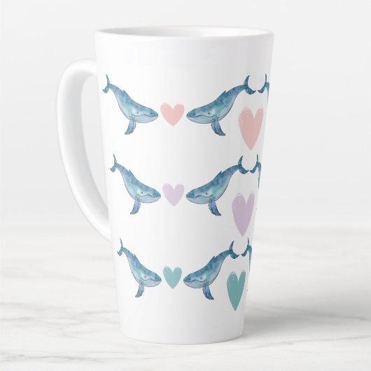 Humpback Walregenbogenherzen 17oz Latte Tasse (Linke Ecke)