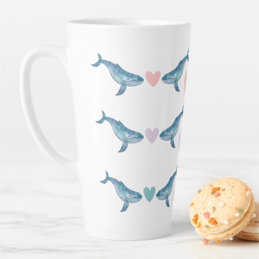 Humpback Walregenbogenherzen 17oz Latte Tasse (Beispiel)