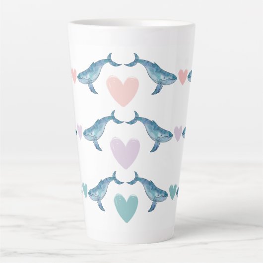 Humpback Walregenbogenherzen 17oz Latte Tasse (Vorderseite)