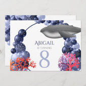 Humpback Whale Blue Balloon Arch Birthday Party Einladung (Vorne/Hinten)