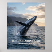 Humpback Whale Breaching at Sunset Poster (Vorne)
