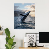 Humpback Whale Breaching at Sunset Poster (Heimbüro)