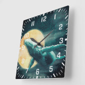 Humpback Whale Flying to The Moon Wall Clock Quadratische Wanduhr (Winkel)