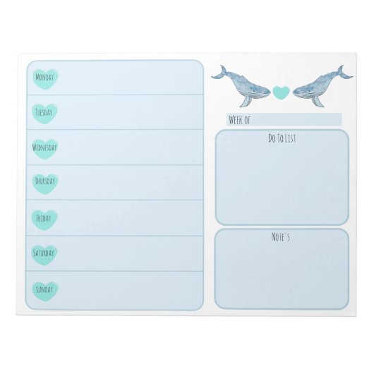 Humpback Whale Heart Weekly Planner Notizblock (Vorderseite)