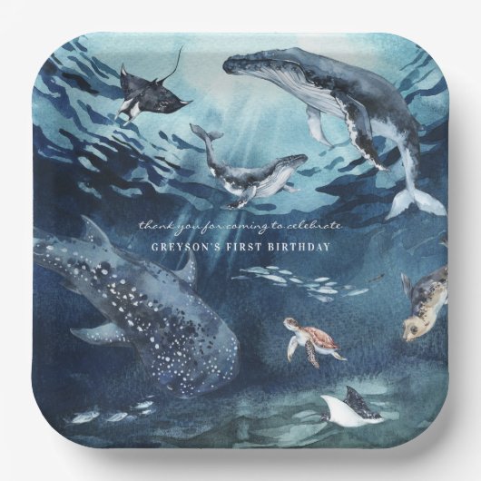 Humpback Whale | Ocean Birthday Party Pappteller (Vorderseite)