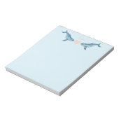 Humpback Whale Pink Heart Blue Notepad Notizblock (Rotiert)