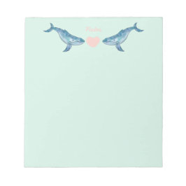 Humpback Whale Pink Heart Minze Notepad Notizblock