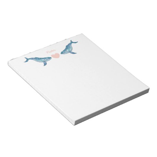 Humpback Whale Pink Heart Notepad Notizblock (angewinkelt)