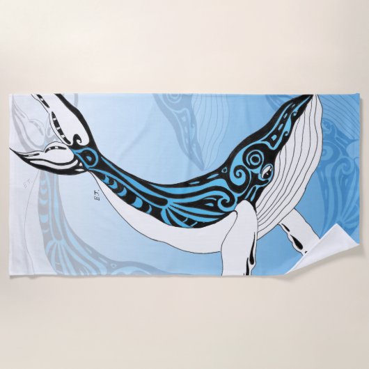 Humpback Whale Tribal Spirit Blue Art Strandtuch (Vorderseite)