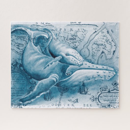 Humpbacks Blue Vintage Karte Puzzle (Horizontal)