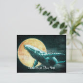 Humpbackwal fliegt zu den Mondpostkarten Postkarte (Stehend Vorderseite)