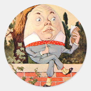 Humpty Dumpty saß an einer Mauer in Wonderland Runder Aufkleber