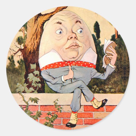 Humpty Dumpty Sat auf einer Mauer in Wonderland Runder Aufkleber (Vorderseite)