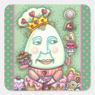 HUMPTY KING OF HEARTS AND CONFEKECTS, VALENTINE QUADRATISCHER AUFKLEBER