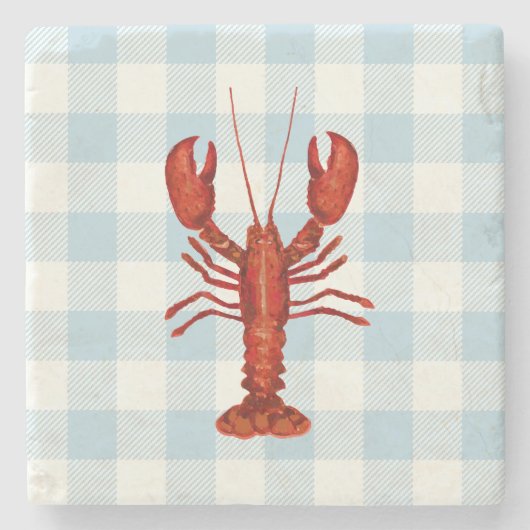 Humster Blue Gingham Karo Coastal Steinuntersetzer (Vorderseite)