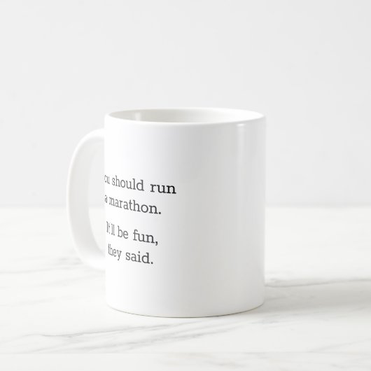 Humurer Funny Marathon Runner Kaffeetasse (Vorderseite Links)