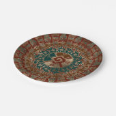 Hunab Ku Gold Red und Aquamarin Pappteller (Schrägansicht)