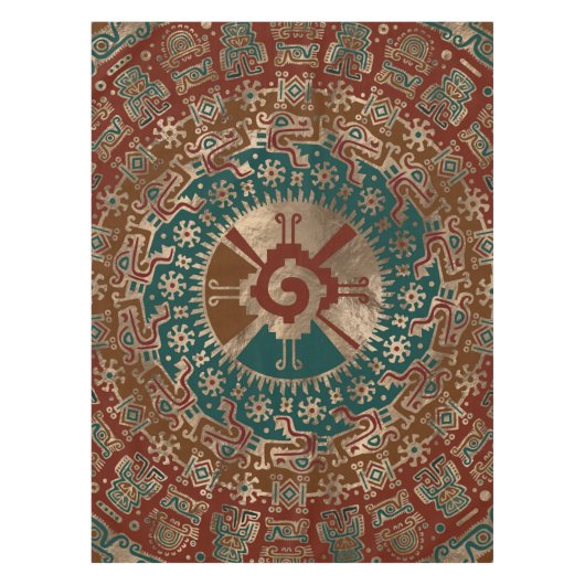 Hunab Ku Gold rot und aquamarin Tischdecke (Vorderseite)