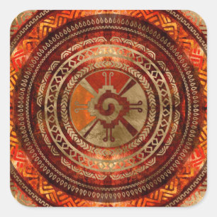 Hunab Ku Mayan Symbol Burnt Orange und Gold Quadratischer Aufkleber