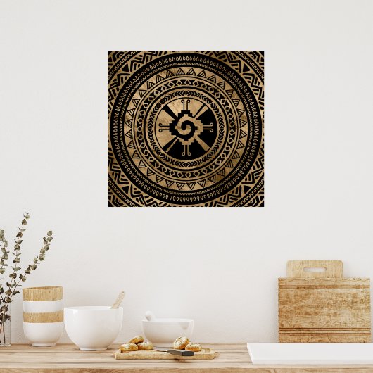 Hunab Ku Mayan Symbol Schwarz und Gold Poster (Küche)