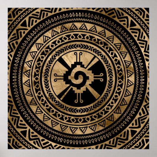 Hunab Ku Mayan Symbol Schwarz und Gold Poster (Vorne)