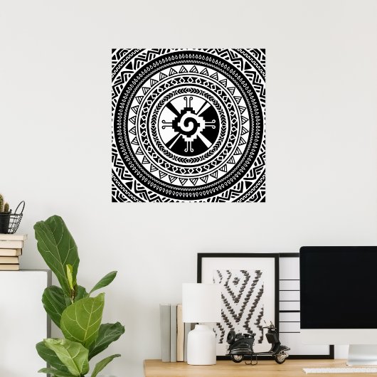 Hunab Ku Mayan Symbol Schwarz und Gold Poster (Heimbüro)