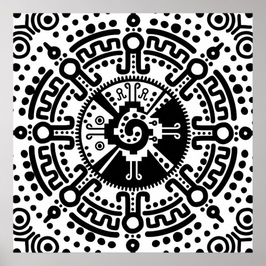 Hunab Ku Mayan Symbol schwarz-weiß #3 Poster (Vorne)