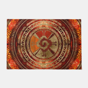Hunab Ku Mayasymbol brannte Orange und Gold Fußmatte