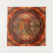 Hunab Ku Mayasymbol brannte Orange und Gold Wandteppich (Vorderseite)