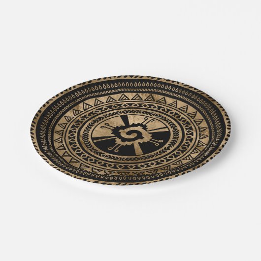 Hunab Ku Mayasymbolschwarzes und -gold Pappteller (Schrägansicht)