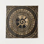 Hunab Ku Mayasymbolschwarzes und -gold Wandteppich (Vorderseite (Horizontal))