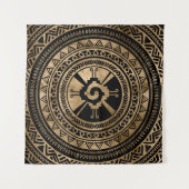 Hunab Ku Mayasymbolschwarzes und -gold Wandteppich (Vorderseite)