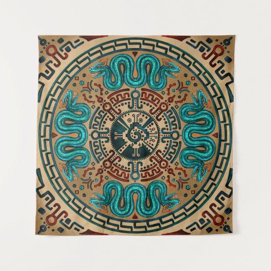 Hunab Ku mit doppelköpfiger Schlange - Farbe Wandteppich (Vorderseite (Horizontal))